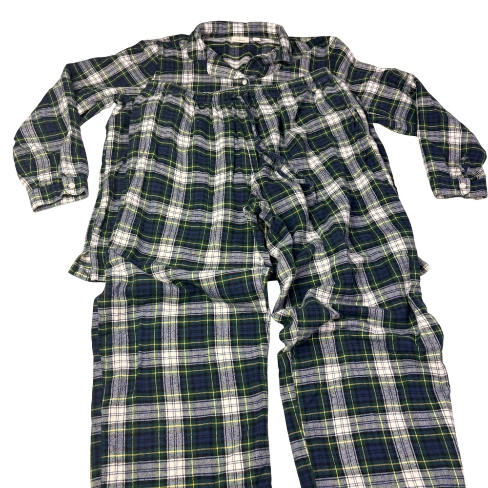 Vintage LLBean Plaid Flannel Pajama Set Long Sleeve Button Up Pants‎ XL Cotton